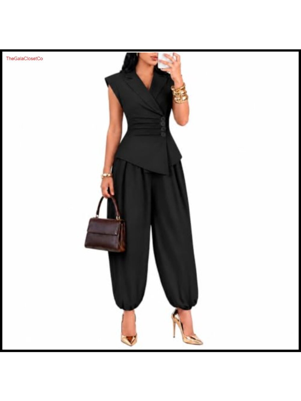 Women's 2 Piece Wide Leg Pant Set Sleeveless V-Neck Vest Casual Polyester